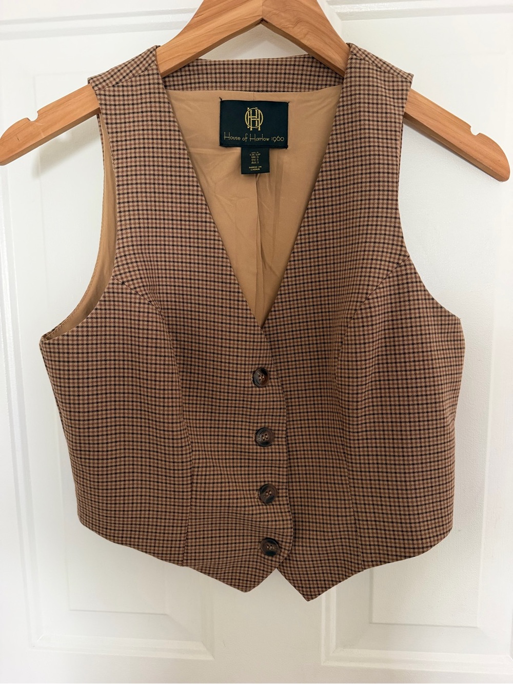 House of Harlow 1960 Brown & Tan Checked Tailored Vest - Size Small
